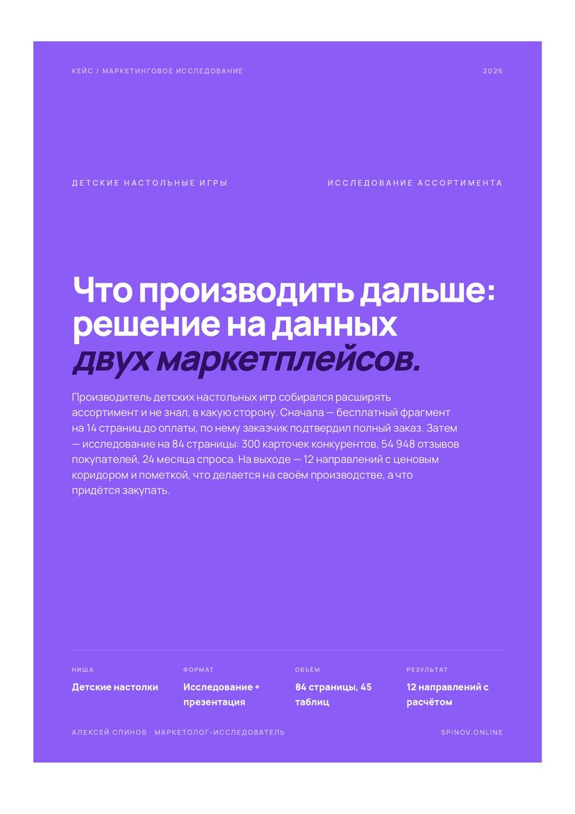 Обложка кейса: ассортиментное исследование рынка детских настольных игр