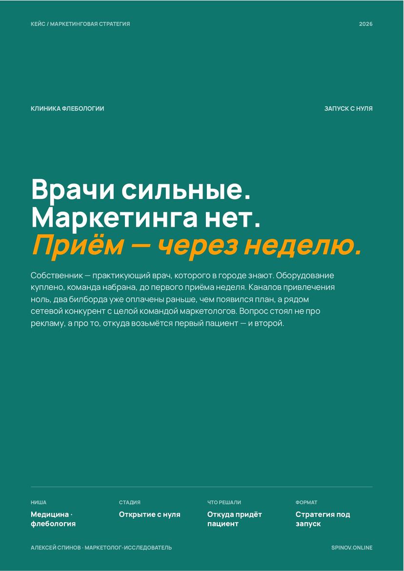 Обложка кейса: маркетинговая стратегия запуска клиники флебологии