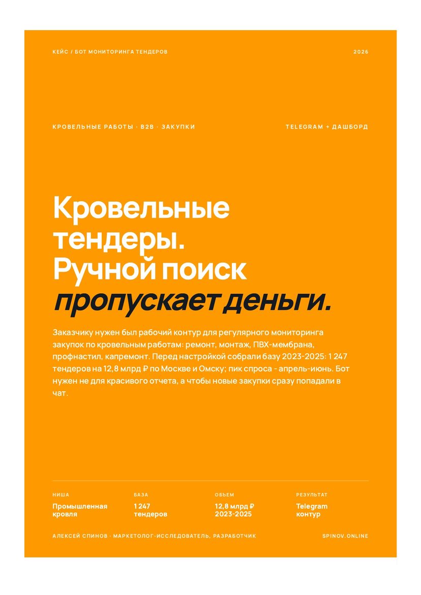 Обложка кейса: бот мониторинга тендеров по кровельным работам